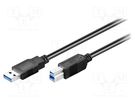 Cable; USB 3.0; USB A plug,USB B plug; 0.25m; black Goobay