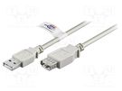 Cable; USB 2.0; USB A socket,USB A plug; 1.8m; grey; 480Mbps Goobay
