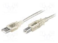 Cable; USB 2.0; USB A plug,USB B plug; 1.8m; transparent; Core: Cu Goobay