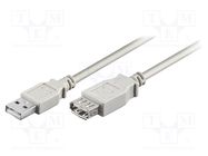 Cable; USB 2.0; USB A socket,USB A plug; 1.8m; grey; Core: Cu; PVC 