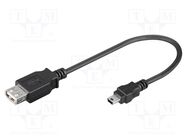 Cable; USB 2.0; USB A socket,USB B mini plug; 0.2m; black; PVC Goobay