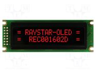 Display: OLED; alphanumeric; 16x2; Dim: 85x30x10mm; red; PIN: 14 RAYSTAR OPTRONICS