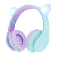 PowerLocus P2 Cats Ears Wireless Headphones for Kids (blue and purple), PowerLocus