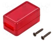 Enclosure: for USB; X: 20mm; Y: 35mm; Z: 15.5mm; ABS; translucent red HAMMOND