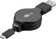 USB-C™ Charging and Sync Cable, Retractable, black, 1 m - suitable for devices with a USB-C™ port, black