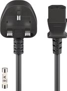 IEC Cord UK, 1.5 m, black, 1.5 m - UK 3-pin male (Type G, BS 1363) > Device socket C13 (IEC connection)