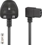 IEC Cord UK 90°, 2 m, black, 2 m - UK 3-pin male (Type G, BS 1363) > Device male C13 (angled) 90°