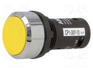 Switch: push-button; 22mm; Stabl.pos: 1; NO; yellow; none; 1A/240VAC ABB
