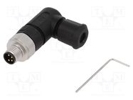 Connector: M8; male; PIN: 4; angled 90°; for cable; plug; 4A; IP67 HARTING