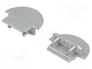 Cap for LED profiles; silver; 2pcs; ABS; with hole; GROOVE14 