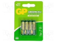 Battery: zinc-carbon; 1.5V; AAA,R3; non-rechargeable; 4pcs. GP