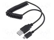 Cable; coiled,USB 2.0; USB A plug,USB B micro plug; black Goobay