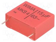 Capacitor: polyester; 15uF; 40VAC; 63VDC; 22.5mm; ±5%; 11x21x26.5mm WIMA