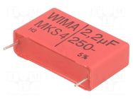 Capacitor: polyester; 2.2uF; 160VAC; 250VDC; 27.5mm; ±5%; MKT; THT WIMA