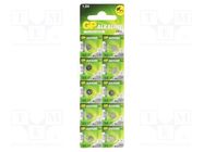 Battery: alkaline; coin,R621,SR60; 1.5V; non-rechargeable; 10pcs. GP