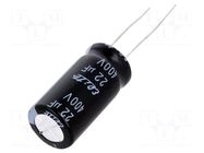 Capacitor: electrolytic; THT; 22uF; 400VDC; Ø12.5x25mm; Pitch: 5mm Elite