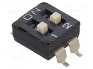 Switch: DIP-SWITCH; Poles number: 2; ON-OFF; 0.1A/50VDC; Pos: 2 DIPTRONICS