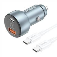 Foneng C18 1xUSB-A, 1xUSB-C 2.4A 48W car charger (grey) + USB-C to USB-C cable, Foneng