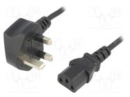 Cable; 3x0.75mm2; BS 1363 (G) plug,IEC C13 female; PVC; 1.8m 