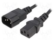 Cable; 3x0.75mm2; IEC C13 female,IEC C14 male; PVC; 1.8m; black 