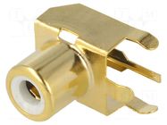 Connector: RCA; socket; female; angled 90°; THT; brass; gold-plated KEYSTONE