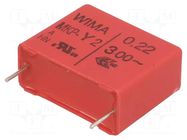 Capacitor: polypropylene; Y2; 220nF; 300VAC; 11x21x26.5mm; THT WIMA