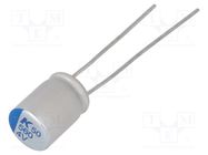 Capacitor: polymer; low ESR; 220uF; 10VDC; ESR: 18mΩ; THT; ±20%; A750 KEMET