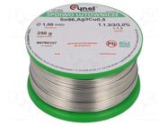 Tin; lead free; Sn96,5Ag3Cu0,5; 1mm; 250g; reel; 217÷219°C; 3% CYNEL