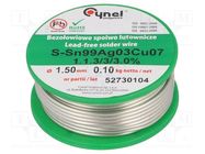 Soldering wire; tin; Sn99Ag0,3Cu0,7; 1.5mm; 100g; lead free; reel CYNEL
