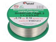 Tin; lead free; Sn99Ag0,3Cu0,7; 700um; 100g; reel; 216÷227°C; 3% CYNEL