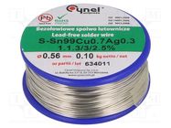 Soldering wire; tin; Sn99Ag0,3Cu0,7; 560um; 100g; lead free; reel CYNEL