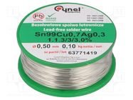 Tin; lead free; Sn99Ag0,3Cu0,7; 500um; 100g; reel; 216÷227°C; 3% CYNEL