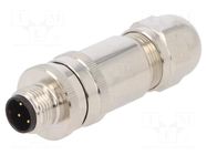 Connector: M12; plug; PIN: 4; male; D code-Ethernet; for cable; IP67 TE Connectivity