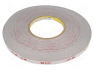 Tape: fixing; W: 9mm; L: 33m; Thk: 0.6mm; acrylic; grey 3M