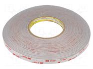 Tape: fixing; W: 12mm; L: 33m; Thk: 0.6mm; acrylic; grey 3M