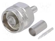 Connector: N; plug; male; straight; 50Ω; crimped; for cable; PTFE TELEGÄRTNER