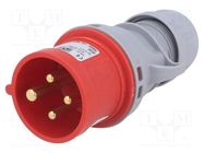 Connector: AC supply 3-phase; plug; male; 16A; 400VAC; IEC 60309 PCE