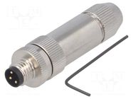 Connector: M8; male; PIN: 3; 60V; IP67; straight; shielded; for cable TE Connectivity