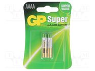 Battery: alkaline; AAAA; 1.5V; non-rechargeable; 2pcs. GP