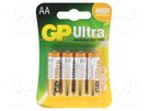 Battery: alkaline; 1.5V; AA; non-rechargeable; 4pcs. GP