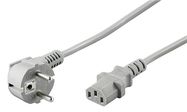 Angled IEC Cord, 2 m, Grey, 2 m - safety plug hybrid (type E/F, CEE 7/7) 90° > Device socket C13 (IEC connection)