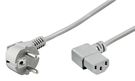 Angled IEC Cord on Both Sides, 2 m, Grey, 2 m - safety plug hybrid (type E/F, CEE 7/7) 90° > Device socket C13 (IEC connection) 90°