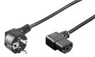 Angled IEC Cord on Both Sides, 2 m, Black, 2 m - safety plug hybrid (type E/F, CEE 7/7) 90° > Device socket C13 (IEC connection) 90°