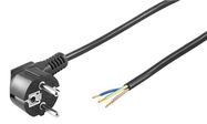 Angled Protective Contact Cable for Assembly, 2 m, Black, 2 m - safety plug hybrid (type E/F, CEE 7/7) 90° > Loose cable ends