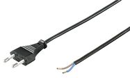 Cable with Euro Plug for Assembly, 1.5 m, Black, (2*0.75 mm²), black - Europlug (Type C CEE 7/16) > Loose cable ends