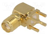 Socket; SMA; female; angled 90°; THT; on PCBs; PTFE; gold-plated ADAM TECH