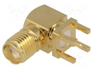 Connector: SMA; socket; female; angled 90°; THT; on PCBs; PTFE ADAM TECH