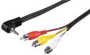 Adapter Cable, Composite Audio/Video to 3.5 mm, 1.5 m - 3.5 mm male (4-pin, stereo) 90° > 3 RCA male
