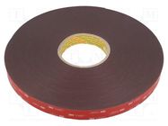 Tape: fixing; W: 19mm; L: 33m; Thk: 1.1mm; acrylic; dark grey; UL-746C 3M