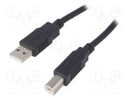 Cable; USB 2.0; USB A plug,USB B plug; 0.5m; black; Core: Cu BQ CABLE